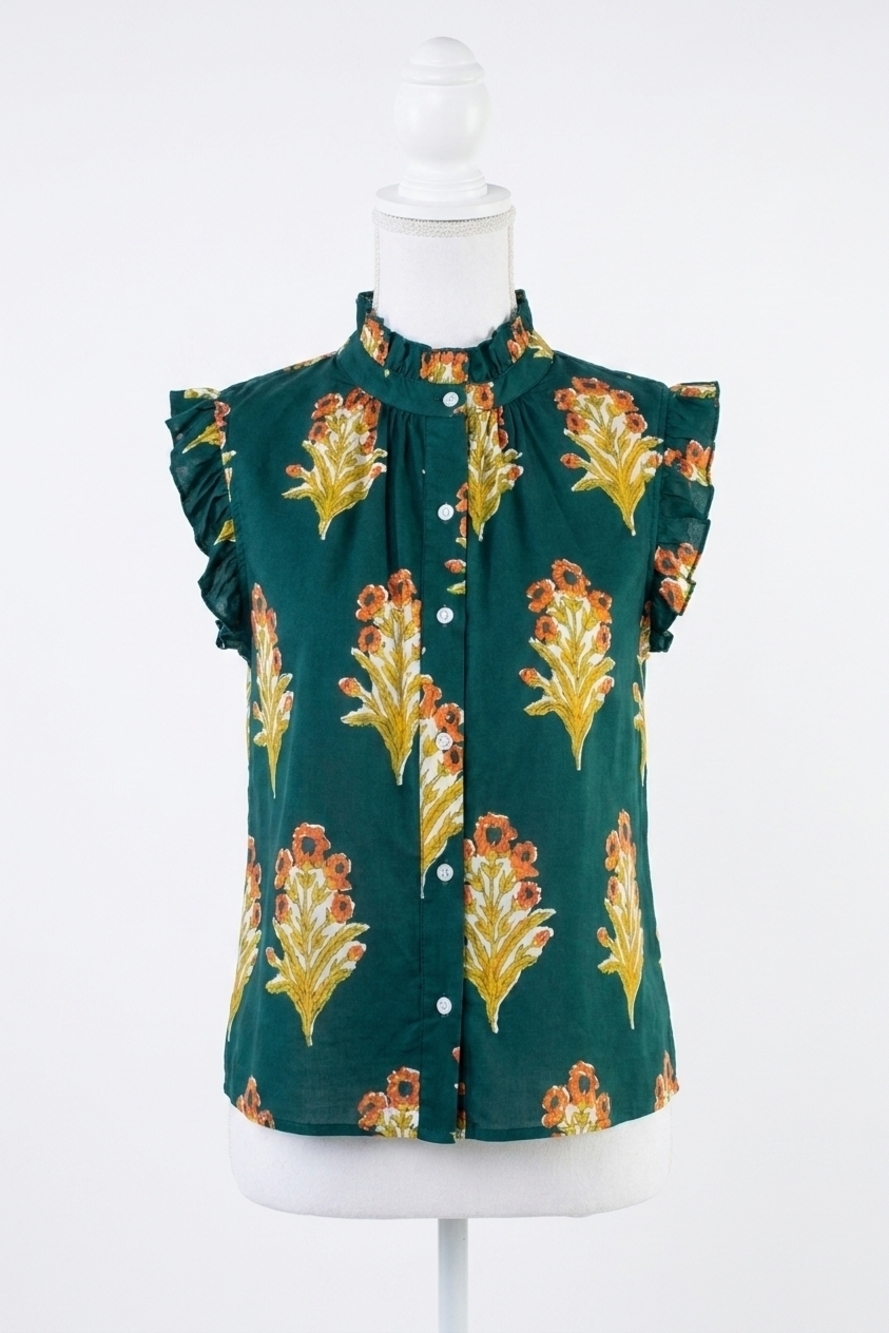 NEW THML flutter sleeve floral blouse in green
